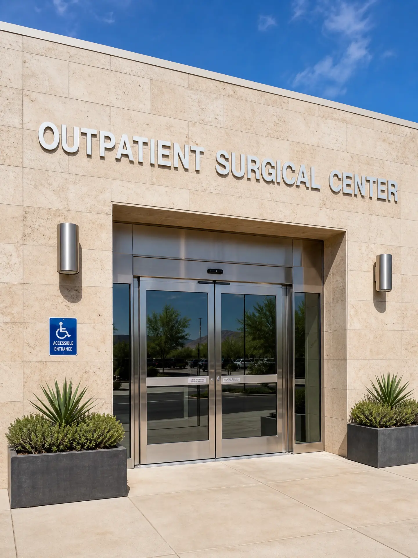 Entrance of an outpatient surgical center where onsite resuscitation training is delivered